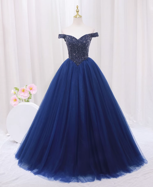 New Tendency Off-Shoulder A-Line Sweet 16th Dresses Chic Sequins Layered Tulle Prom Dress AP4414