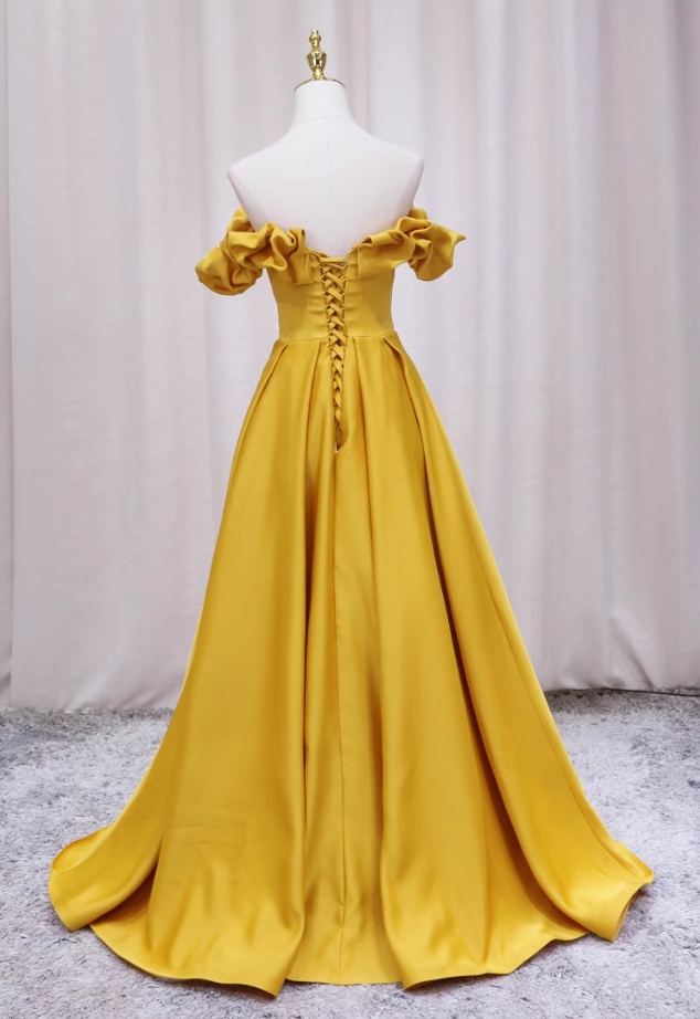 Y2K Style Off-Shoulder A-Line Sweet 16th Dresses Simple Yellow Ruffles Prom Dress AP4415