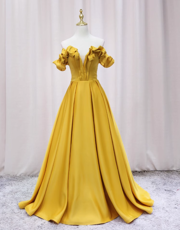 Y2K Style Off-Shoulder A-Line Sweet 16th Dresses Simple Yellow Ruffles Prom Dress AP4415