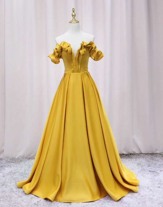 Y2K Style Off-Shoulder A-Line Sweet 16th Dresses Simple Yellow Ruffles Prom Dress AP4415