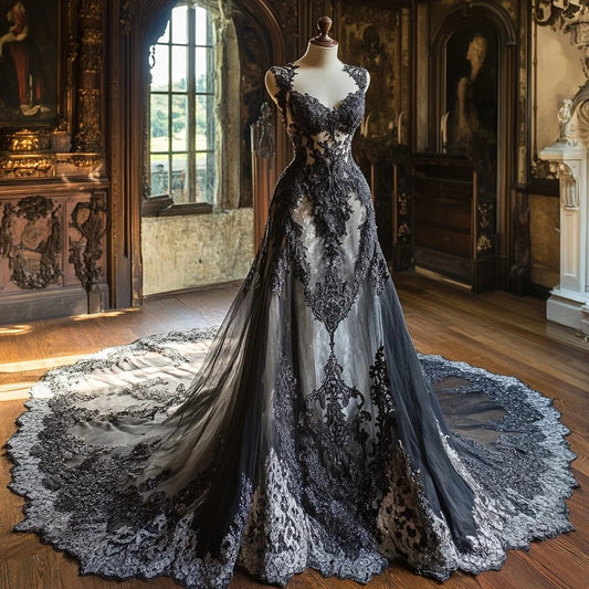 Gothic-Style A-Line Spaghetti Strap Sweet 16th Evening Dresses Sequins  Appliques Tulle Prom Dress AP4416