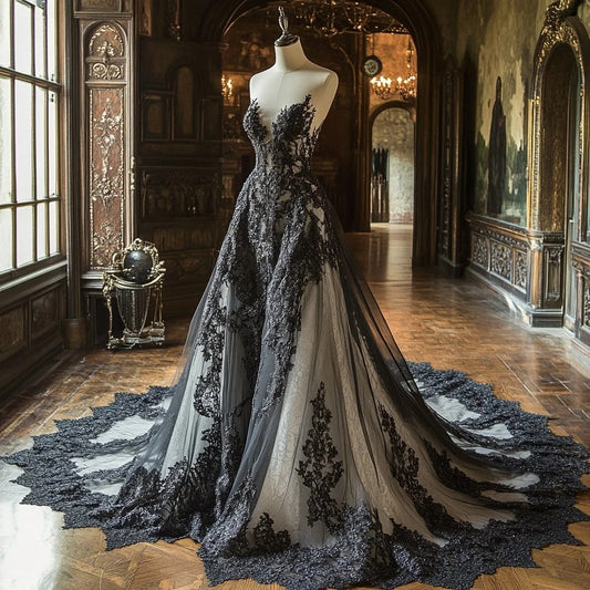 Hottie A-Line Strapless Sweet 16th Evening Dresses Gothic Style Appliques Beading Prom Dress AP4417