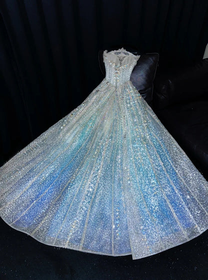 Fairy A-Line Strapless Sweet 16th Evening Dresses Rhinestones Beading Sequins Prom Dress AP4419