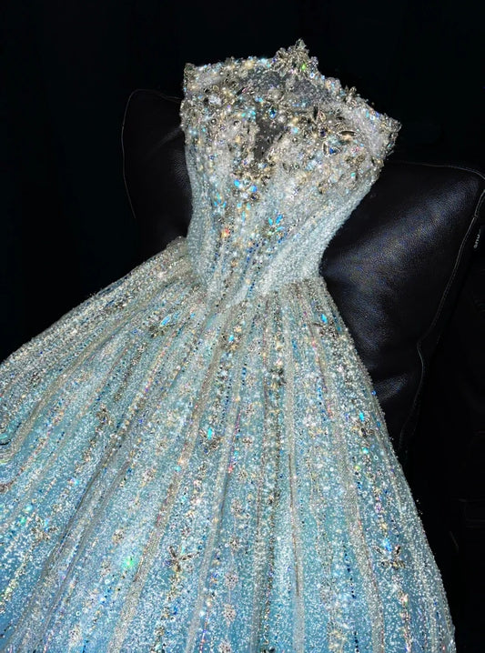 Fairy A-Line Strapless Sweet 16th Evening Dresses Rhinestones Beading Sequins Prom Dress AP4419