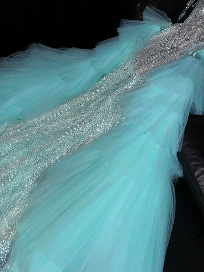 Exquisite Mermaid Jewel Neck Evening Gowns Beading Rhinestone Tassel Prom Dress AP4420