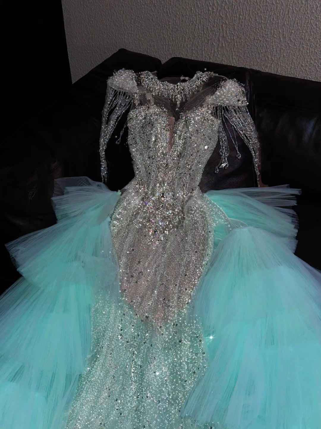 Exquisite Mermaid Jewel Neck Evening Gowns Beading Rhinestone Tassel Prom Dress AP4420