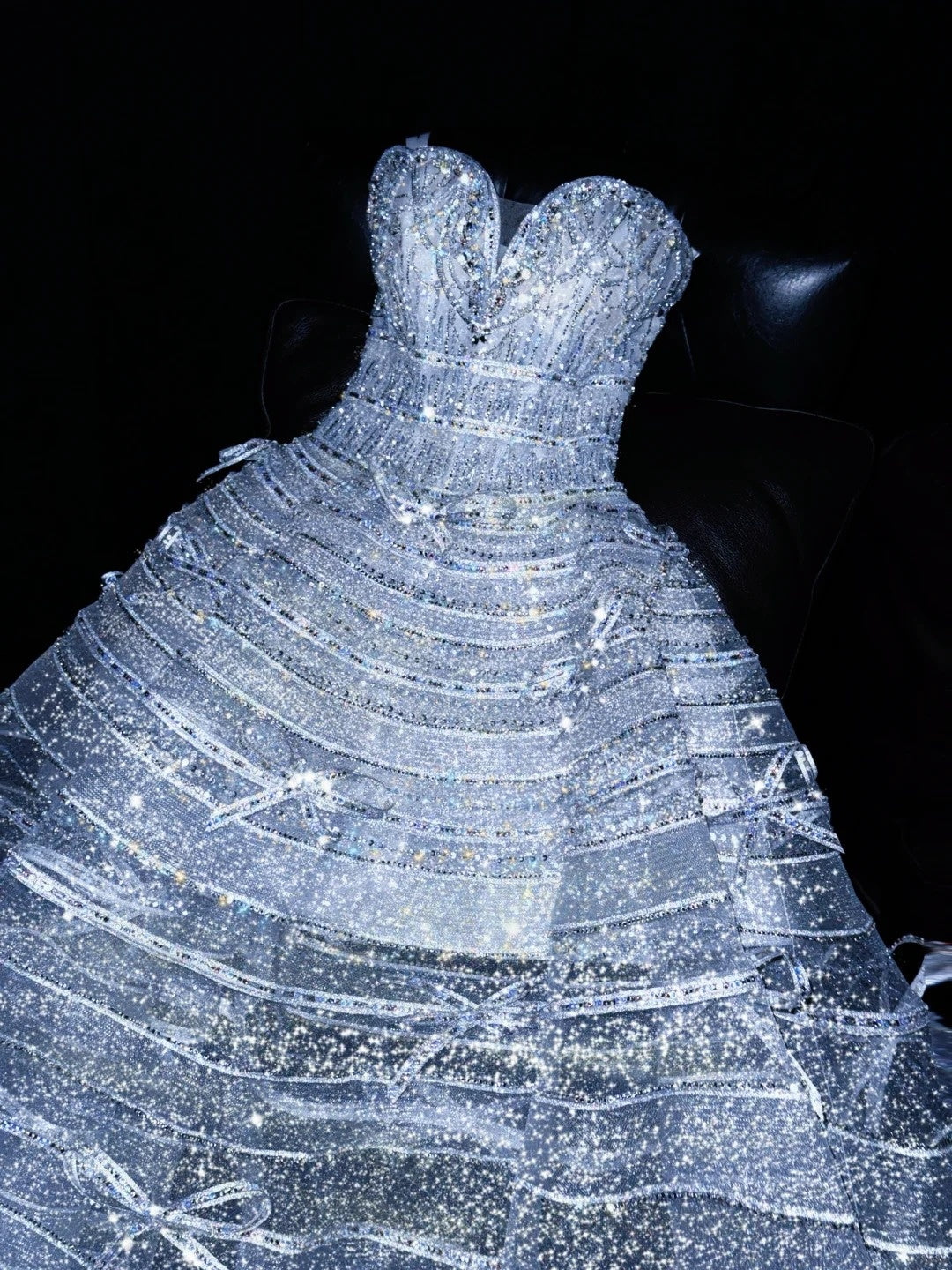Lovely A-Line Strapless Bows Sweet 16th Evening Dresses Crystals Beading Sequins Prom Dress AP4421