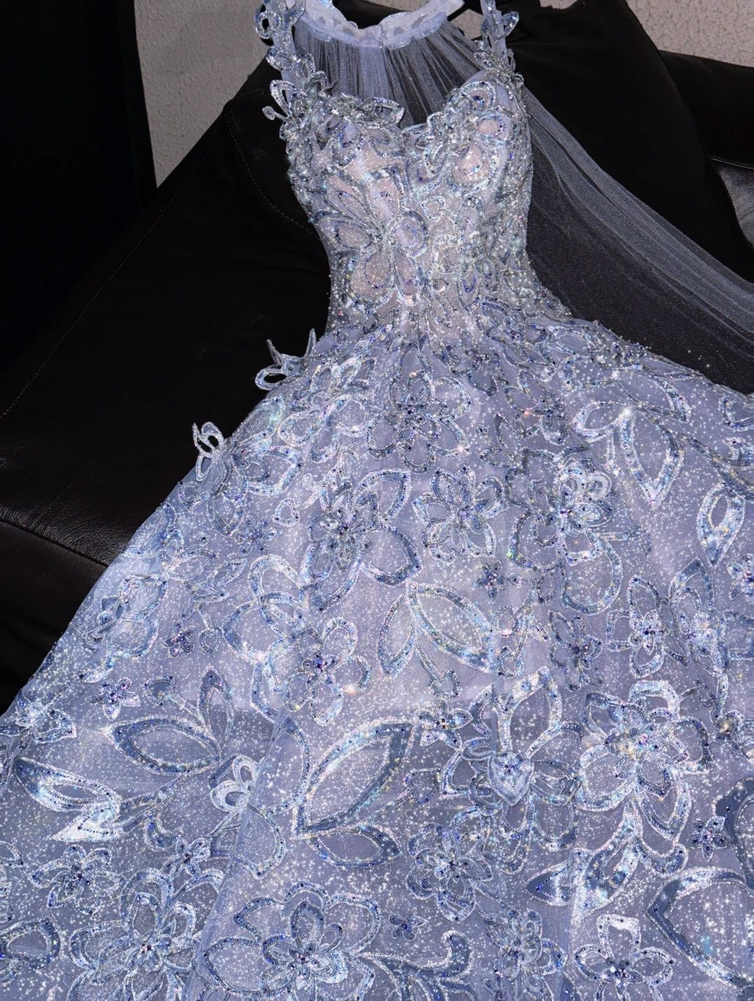 Refined A-Line Spaghetti Strap Splicing Tulle Sweet 16th Evening Dresses Sequins Appliques Prom Dress AP4422
