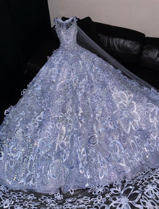 Refined A-Line Spaghetti Strap Splicing Tulle Sweet 16th Evening Dresses Sequins Appliques Prom Dress AP4422
