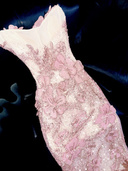 Enchanting Strapless Sweet 16th Mermaid Evening Dresses Sequins Appliques Tassel Prom Dress AP4424