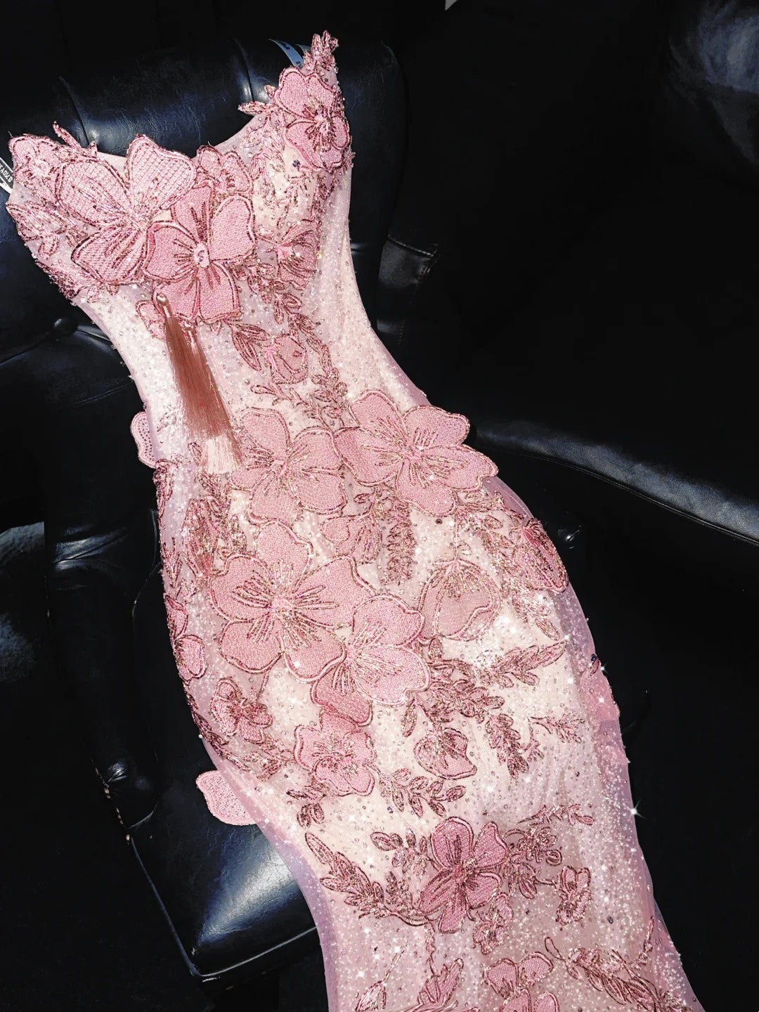 Enchanting Strapless Sweet 16th Mermaid Evening Dresses Sequins Appliques Tassel Prom Dress AP4424