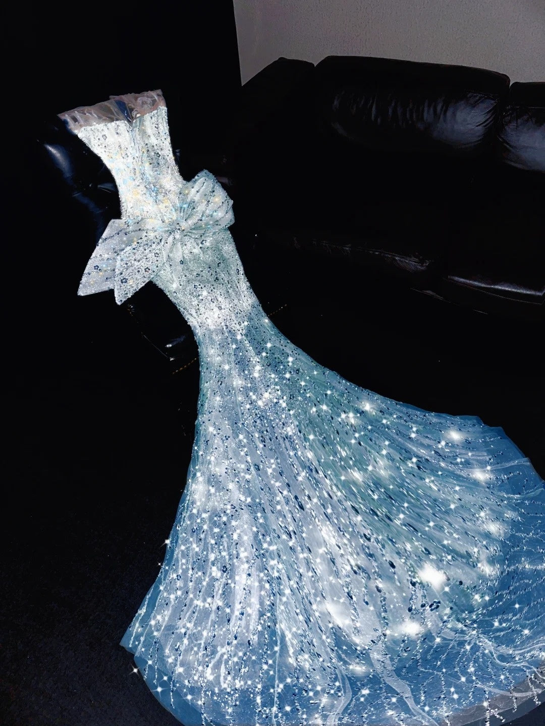 Amazing Illusion Neck Sweet 16th Mermaid Evening Dresses Sequins Rhinestones Bow Prom Dress AP4427