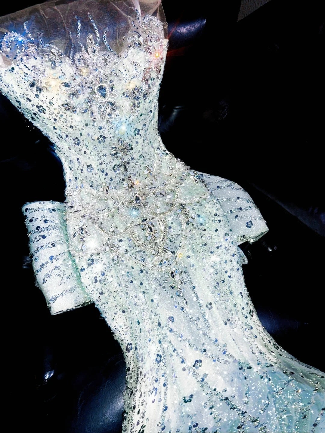 Amazing Illusion Neck Sweet 16th Mermaid Evening Dresses Sequins Rhinestones Bow Prom Dress AP4427
