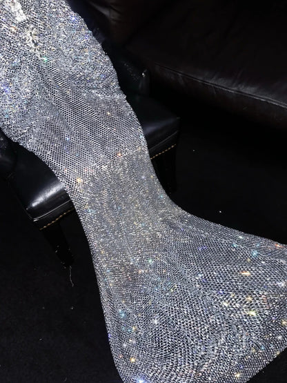 Fascinating Illusion Neck Sweet 16th Mermaid Evening Dresses Sparkly Sequins Rhinestones Prom Dress AP4429