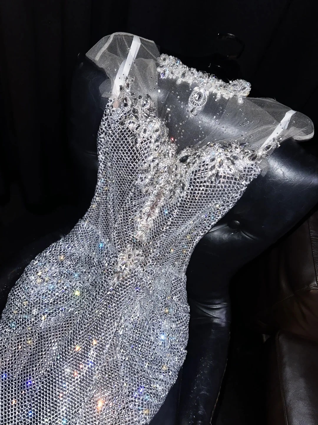 Fascinating Illusion Neck Sweet 16th Mermaid Evening Dresses Sparkly Sequins Rhinestones Prom Dress AP4429