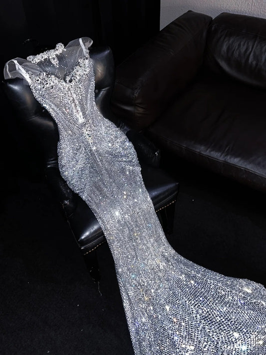 Fascinating Illusion Neck Sweet 16th Mermaid Evening Dresses Sparkly Sequins Rhinestones Prom Dress AP4429