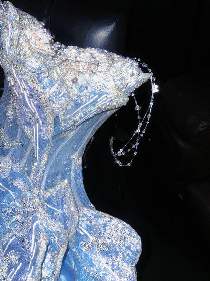 Splendid A-Line Strapless Birthday Gowns Sequins Beading Tiered Homecoming Dress AP4430