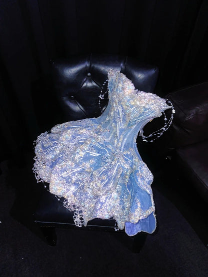 Splendid A-Line Strapless Birthday Gowns Sequins Beading Tiered Homecoming Dress AP4430
