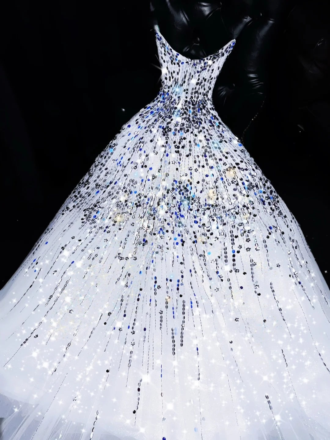 Shiny A-Line Strapless Sweet 16th Evening Dresses Sequins Tulle Prom Dress AP4432