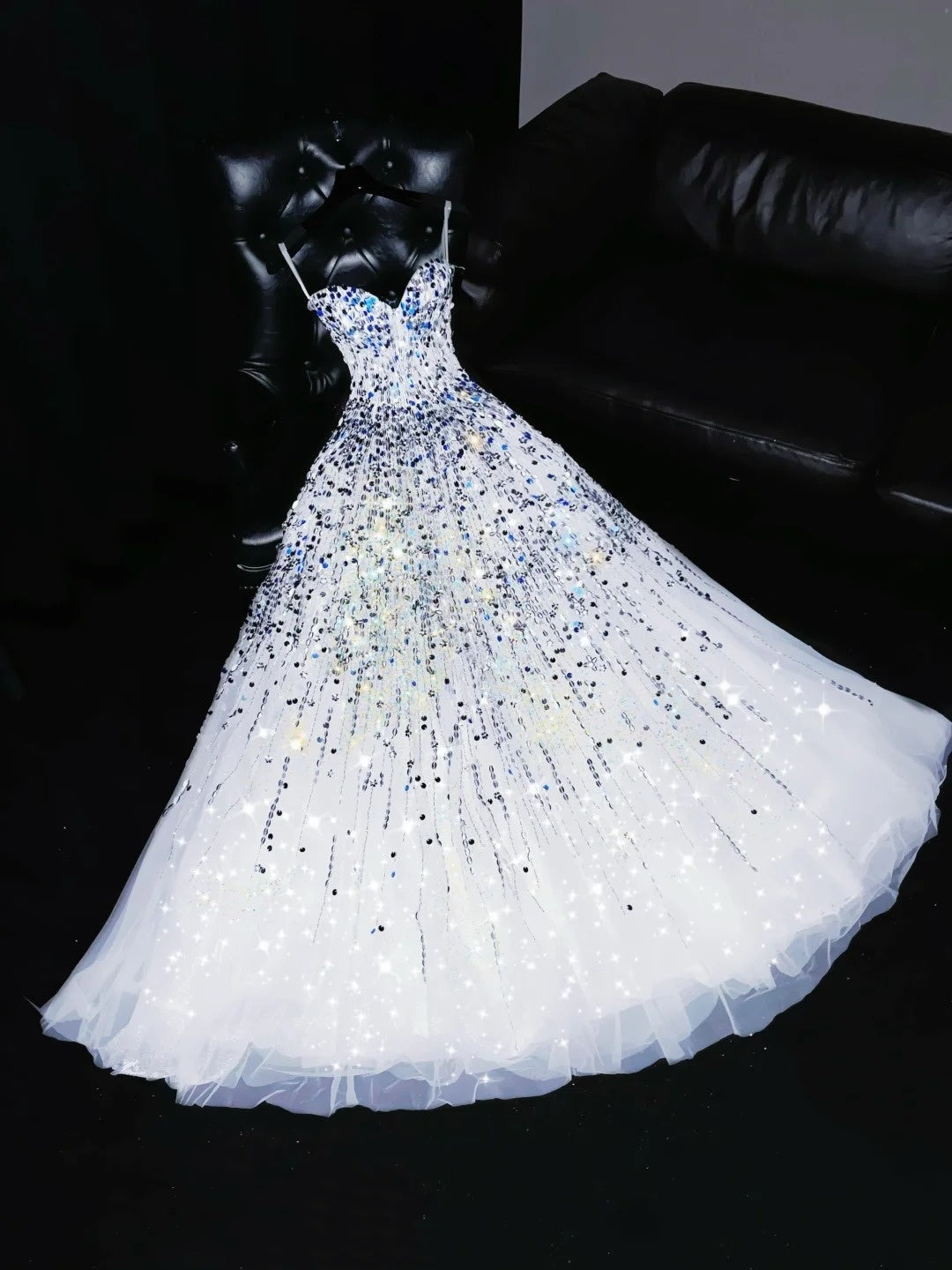Shiny A-Line Strapless Sweet 16th Evening Dresses Sequins Tulle Prom Dress AP4432