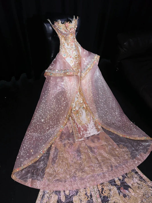 Avant-Garde Strapless Sheath Sweet 16th Dresses Beading Handmade Flowers Sequins Embroidery Prom Dress AP4433