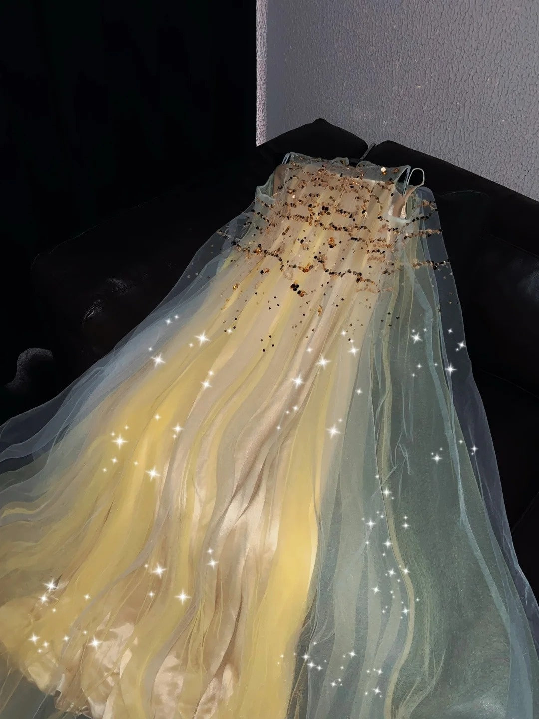 Romantic A-Line Mandarin Collar Sweet 16th Evening Dresses Sequins Layered Tulle Prom Dress AP4435