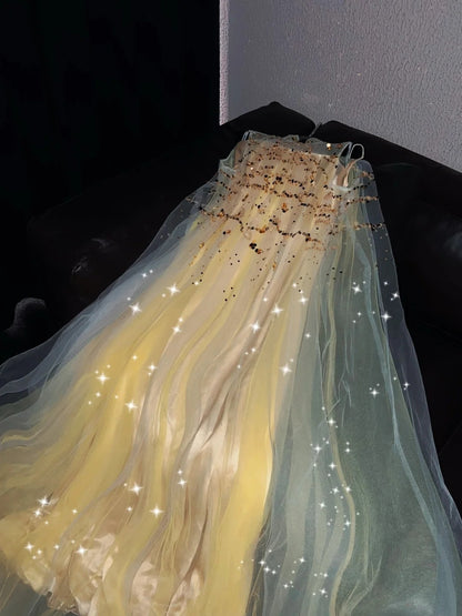 Romantic A-Line Mandarin Collar Sweet 16th Evening Dresses Sequins Layered Tulle Prom Dress AP4435