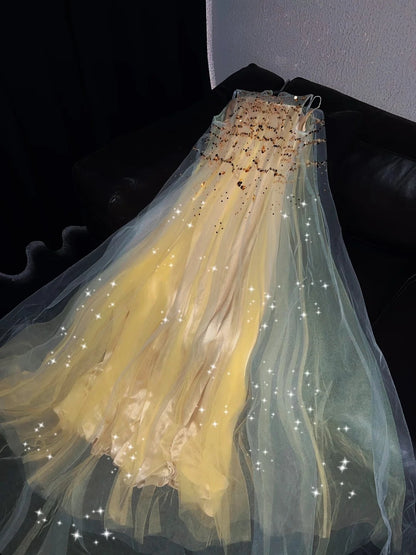 Romantic A-Line Mandarin Collar Sweet 16th Evening Dresses Sequins Layered Tulle Prom Dress AP4435