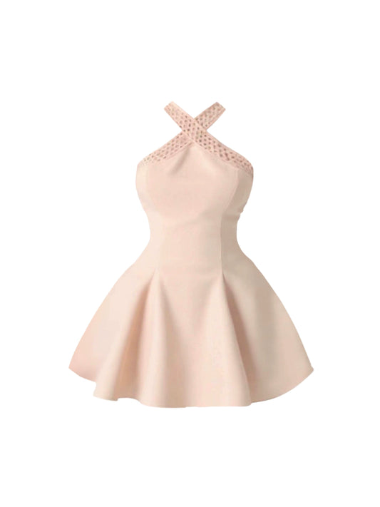 Fabulous A-Line Cutout Cinched-Waist Mini Skirt Simple Date Outfit Halter Short Dress AP4437