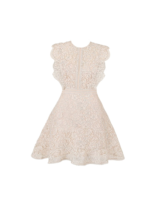 Chic Jewel Neck A-Line Ruffles Mini Skirt Splicing Lace Sleeveless Short Dress AP4438