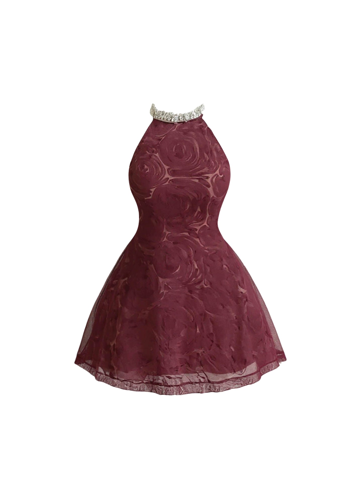 Elegant A-Line Floral Mini Skirt Charming Tulle Overlay Beaded Halter Short Dress AP4443