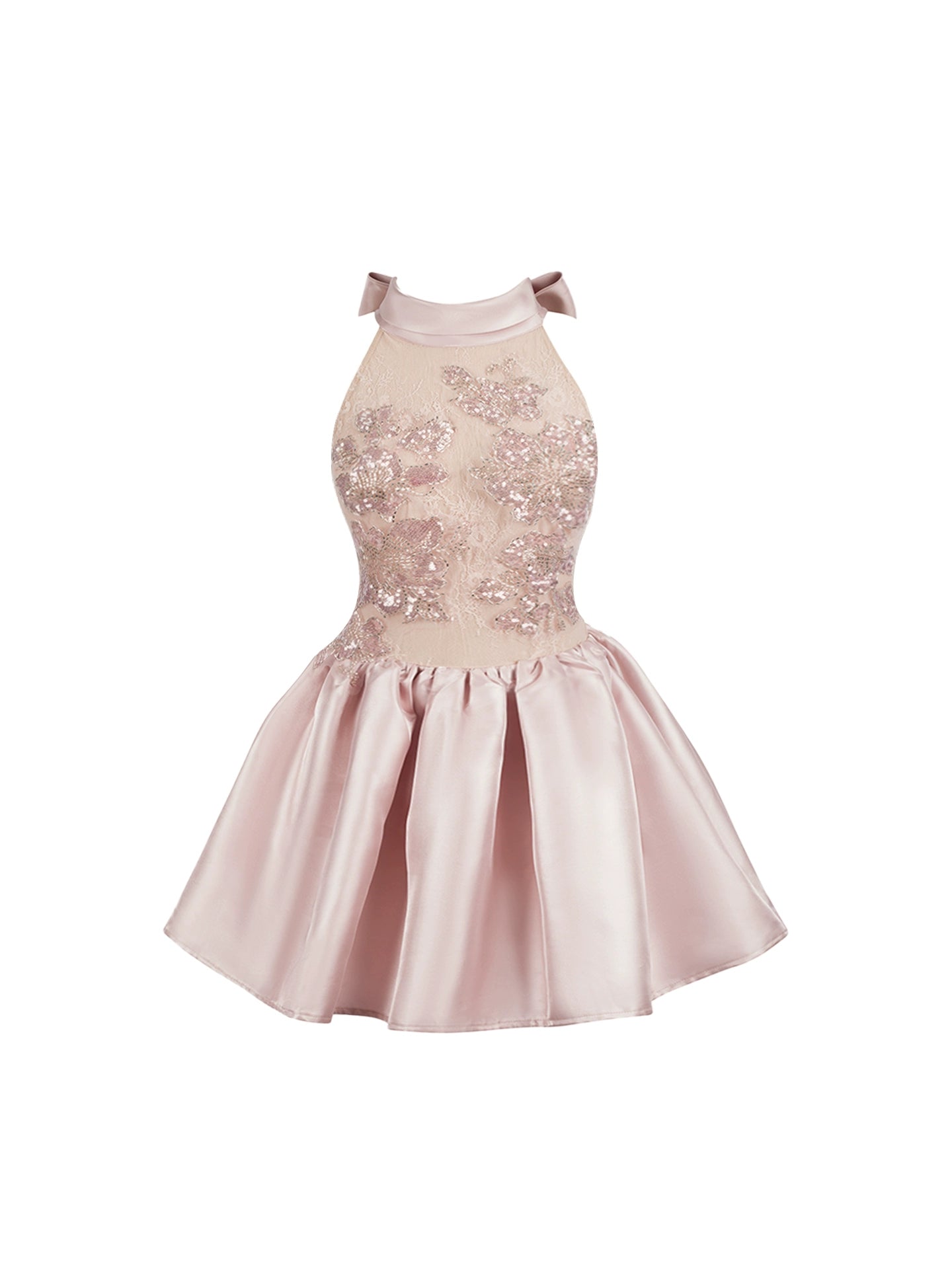 Cute Sequins Accent A-Line Mini Skirt Dopamine Style Beading Splicing Tulle Halter Short Dress AP4447