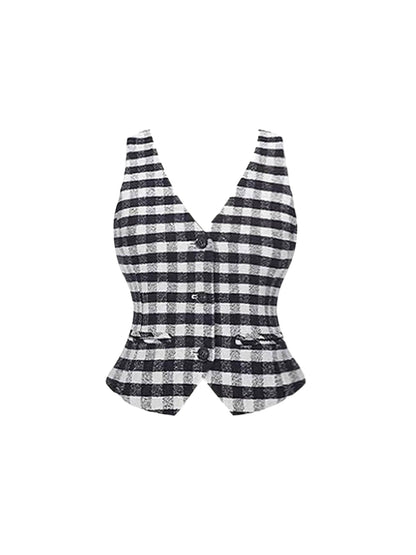 Novelty Plaid V Neck Midi Dress Vogue Office Outfit Sheath 2-Piece Set Long Dress AP4457