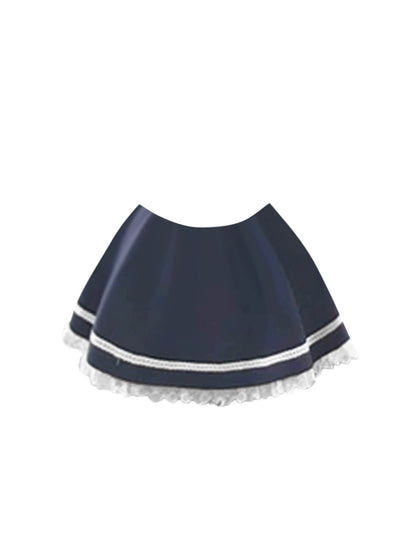 Unique Spaghetti Strap 2-Piece Set Mini Skirt Novelty Ruffles Trim A-Line Stripe Short Dress AP4458
