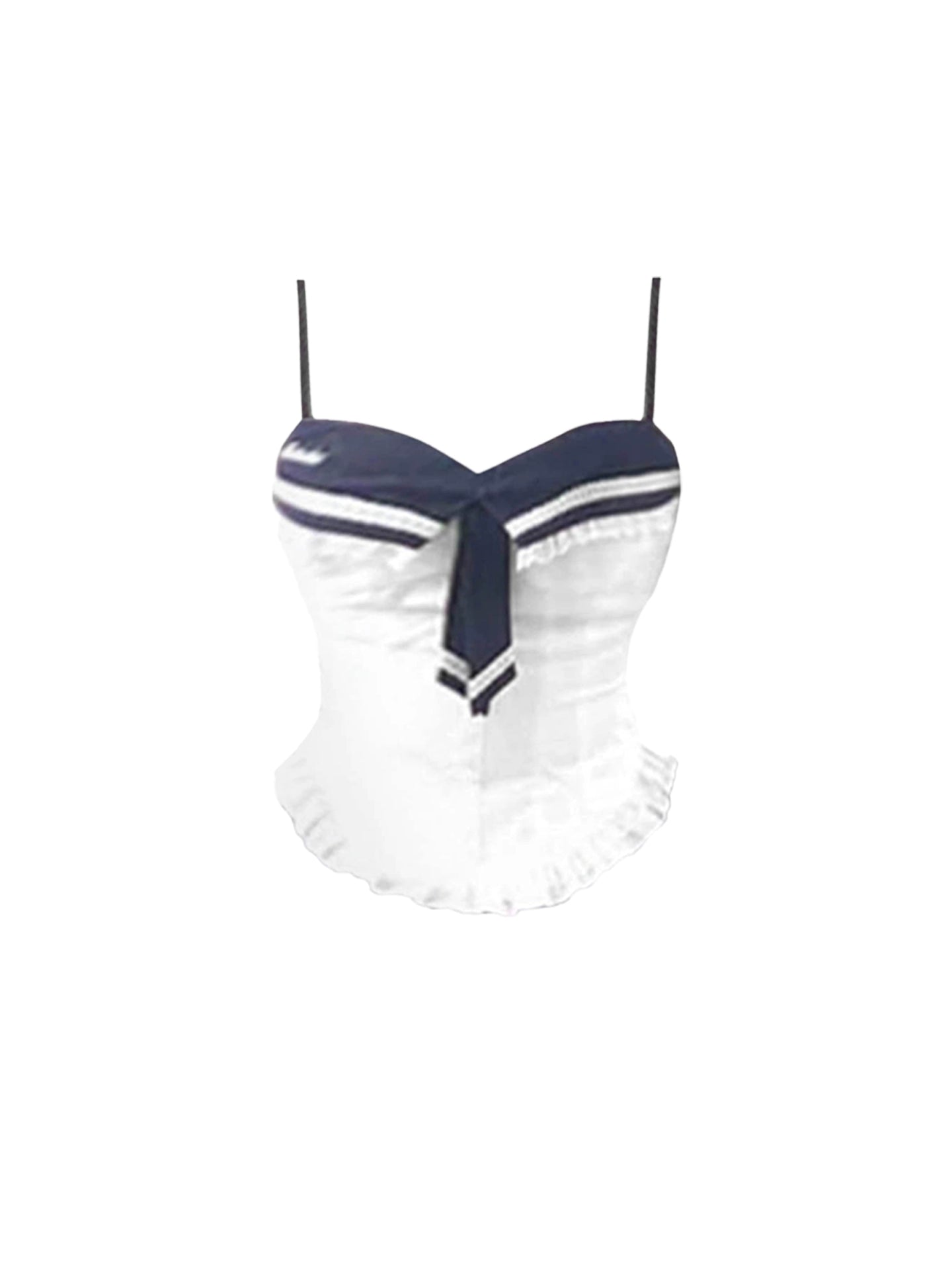 Unique Spaghetti Strap 2-Piece Set Mini Skirt Novelty Ruffles Trim A-Line Stripe Short Dress AP4458