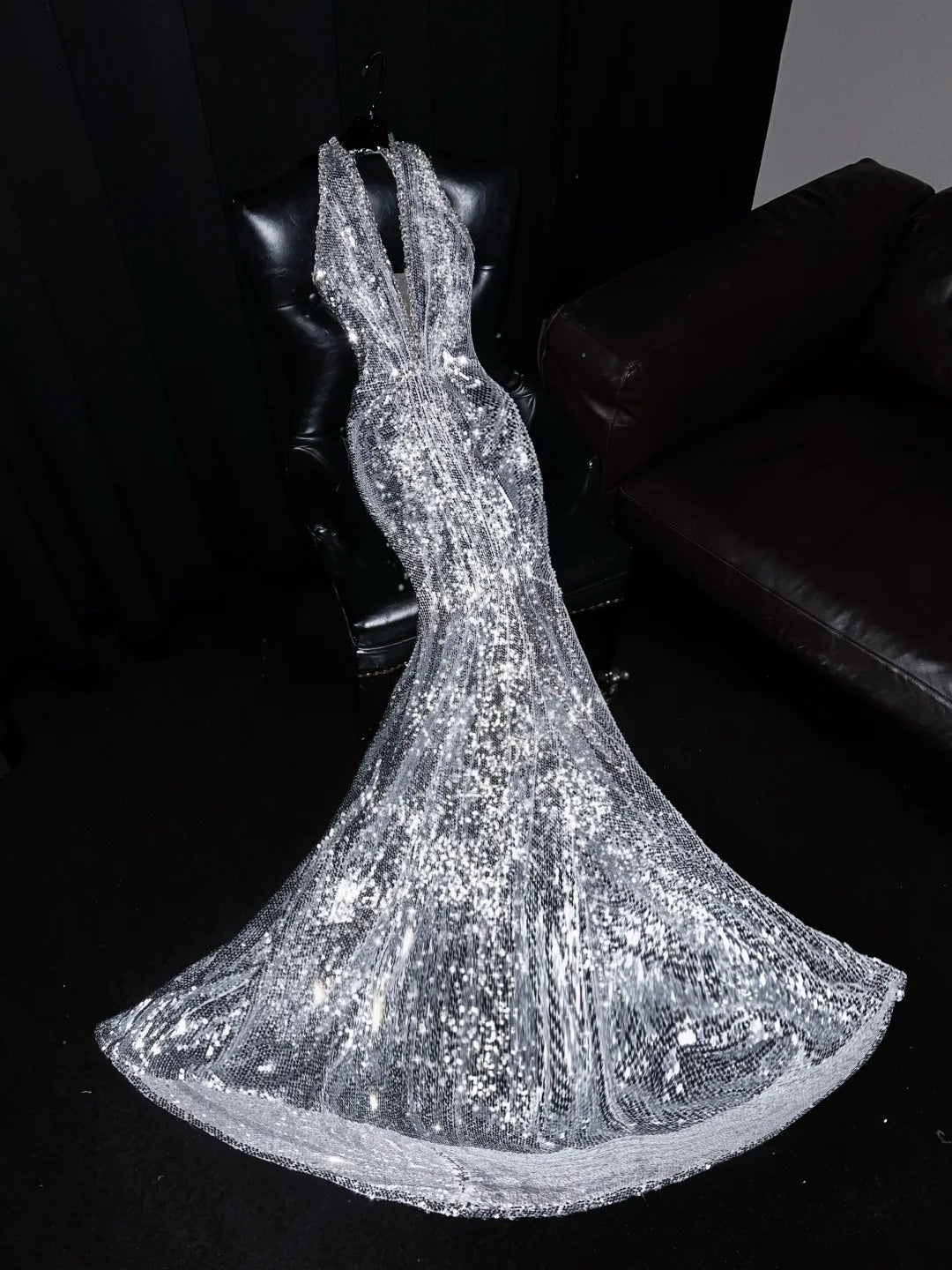 Stunning Mermaid Halter Neck Formal Dresses Sparkly Sequins Rhinestones Prom Dress AP4459