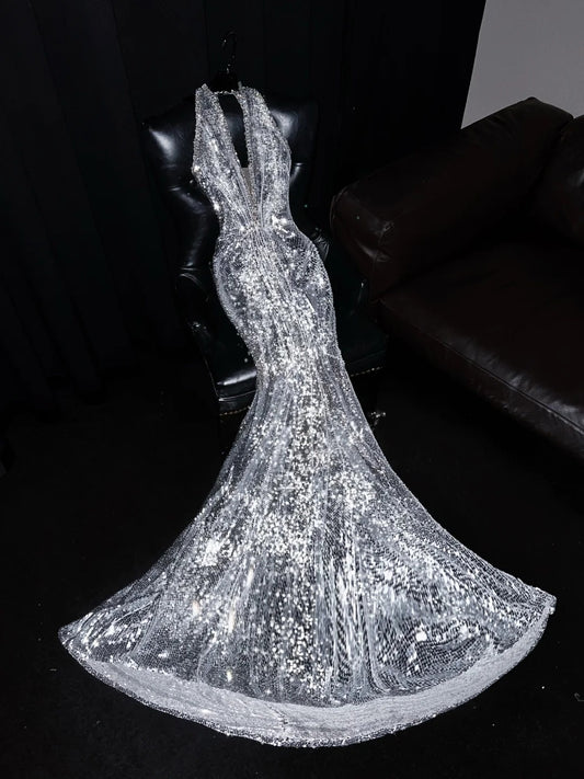 Stunning Mermaid Halter Neck Formal Dresses Sparkly Sequins Rhinestones Prom Dress AP4459
