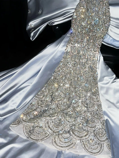 Sheen Strapless Sweet 16th Mermaid Evening Dresses Unique Beading Rhinestones Sequins Prom Dress AP4460