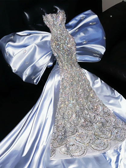 Sheen Strapless Sweet 16th Mermaid Evening Dresses Unique Beading Rhinestones Sequins Prom Dress AP4460