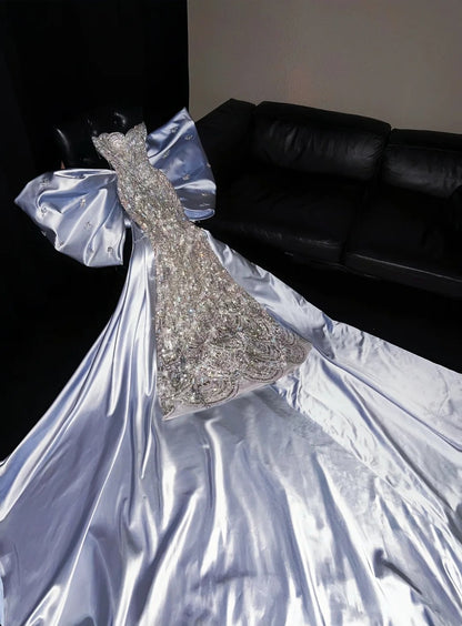 Sheen Strapless Sweet 16th Mermaid Evening Dresses Unique Beading Rhinestones Sequins Prom Dress AP4460
