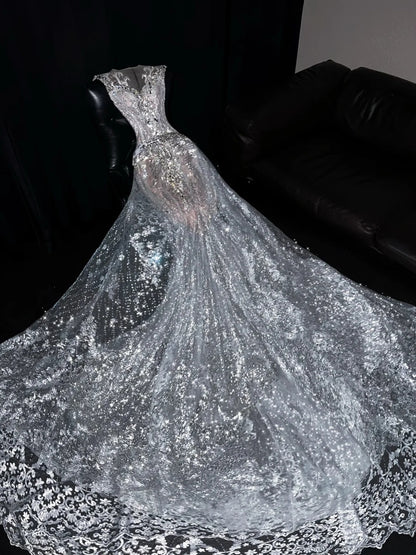 Vibrant Illusion Neck Sweet 16th Mermaid Dresses Glittering Sequins Rhinestones Appliques Beading Prom Dress AP4461