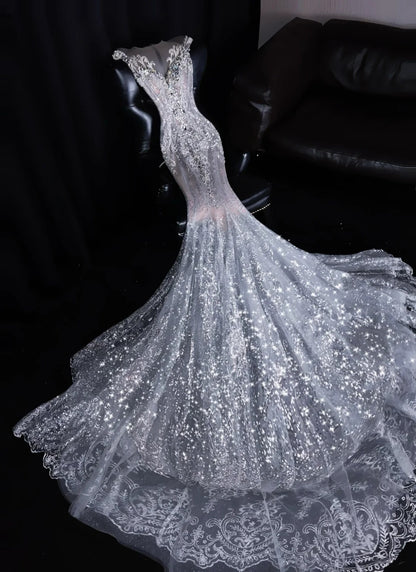 Vibrant Illusion Neck Sweet 16th Mermaid Dresses Glittering Sequins Rhinestones Appliques Beading Prom Dress AP4461