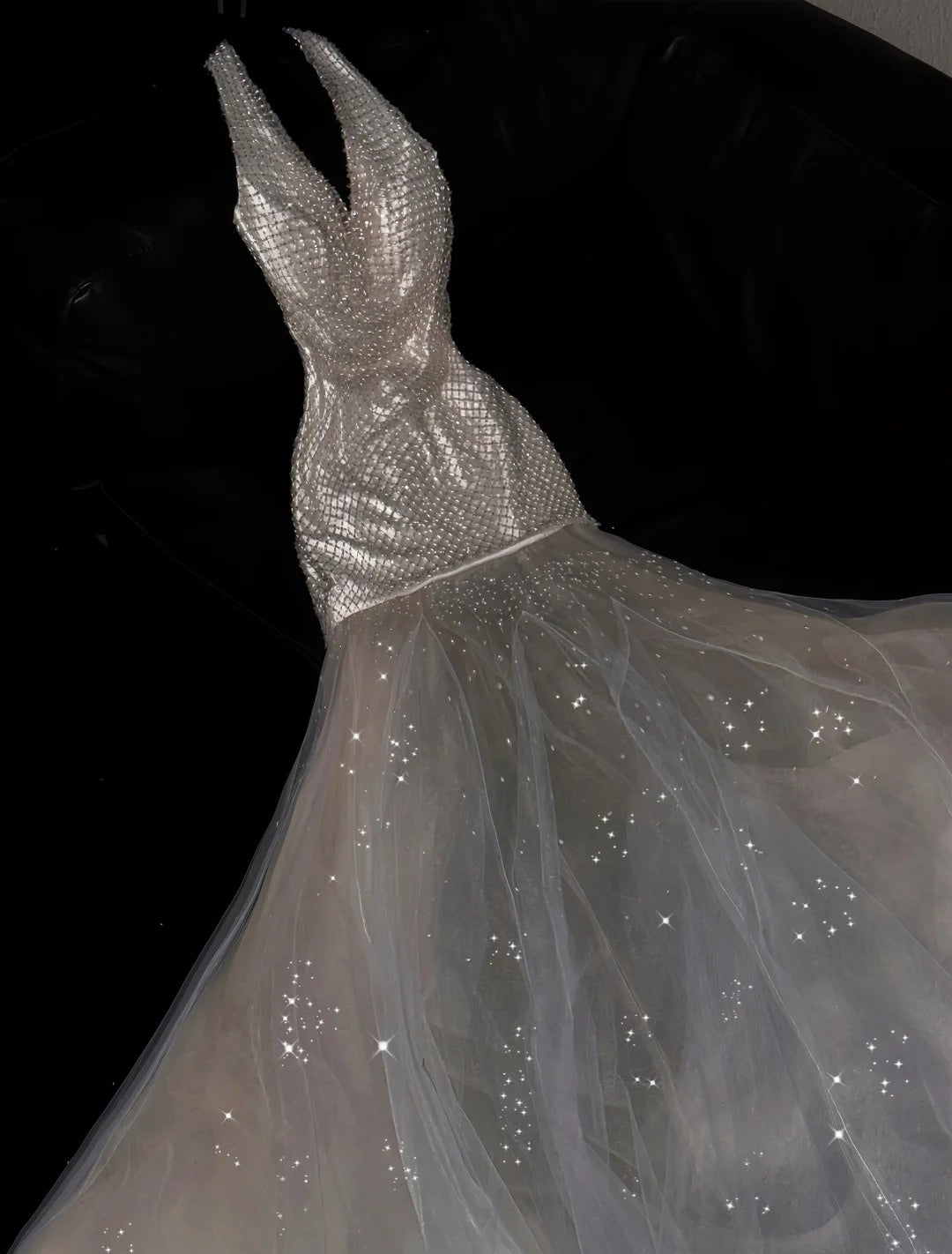 Fashionable Mermaid Halter Neck Formal Dresses Backless Beading Sequins Tulle Prom Dress AP4462