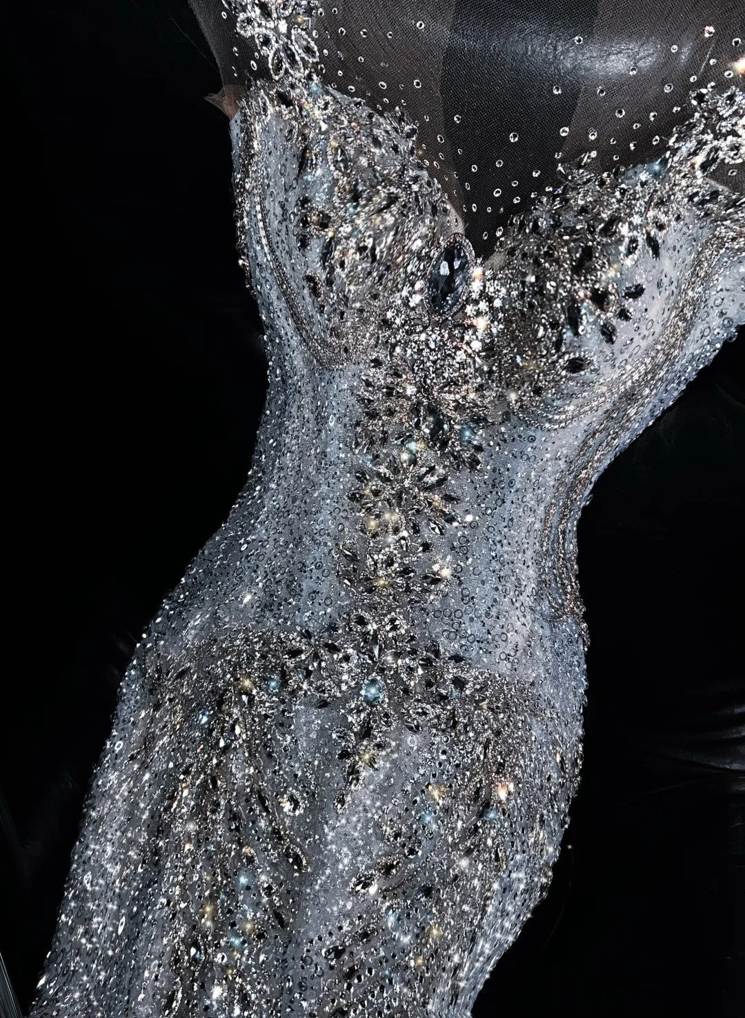 French Style Illusion Neck Sweet 16th Mermaid Dresses Charming Sequins Rhinestones Beading Prom Dress AP4463