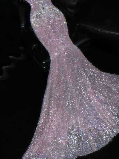 Charming Illusion Neck Sweet 16th Mermaid Dresses Rhinestones Sequins Beading Pink Prom Dress AP4465