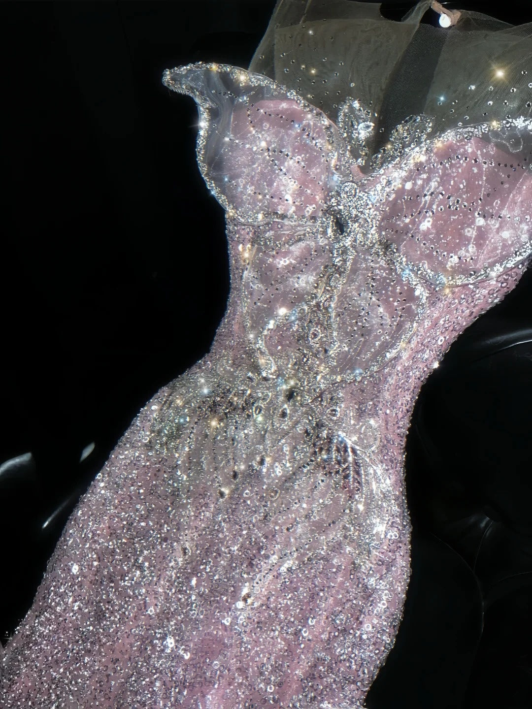 Charming Illusion Neck Sweet 16th Mermaid Dresses Rhinestones Sequins Beading Pink Prom Dress AP4465