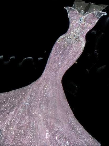 Charming Illusion Neck Sweet 16th Mermaid Dresses Rhinestones Sequins Beading Pink Prom Dress AP4465