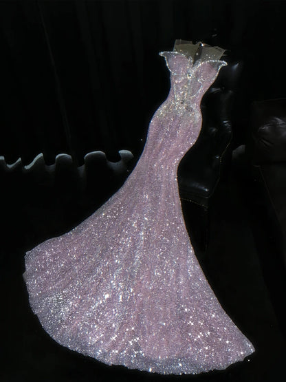 Charming Illusion Neck Sweet 16th Mermaid Dresses Rhinestones Sequins Beading Pink Prom Dress AP4465