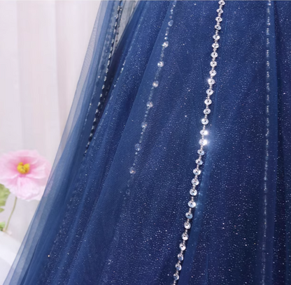 Flowy A-Line Jewel Neck Sweet 16th Gowns Tulle Long Sleeve Beading Sequins Rhinestones Prom Dress AP4466
