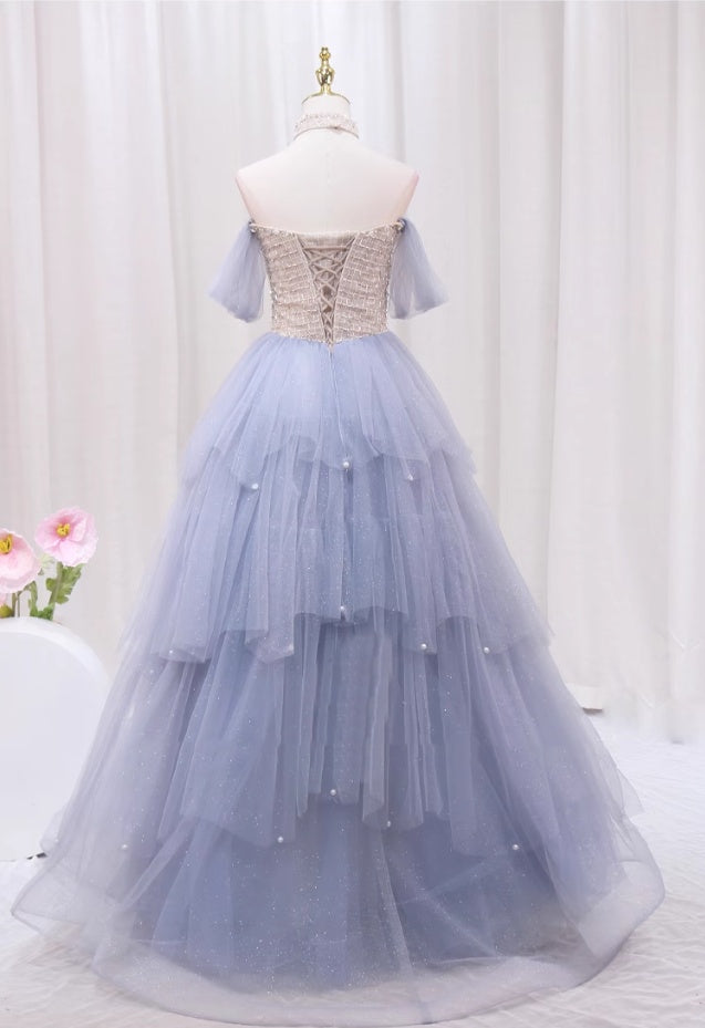 Sparkly Off-Shoulder A-Line Sweet 16th Dresses Beading Pearls Sequins Tulle Prom Dress AP4467